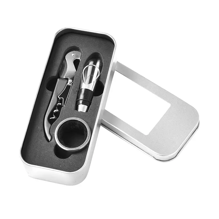 3pcs Wine Accessories With Window Tin Box Wine Set